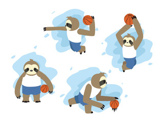 Naklejka premium Sloth Sports Cartoon Character Basketball Player