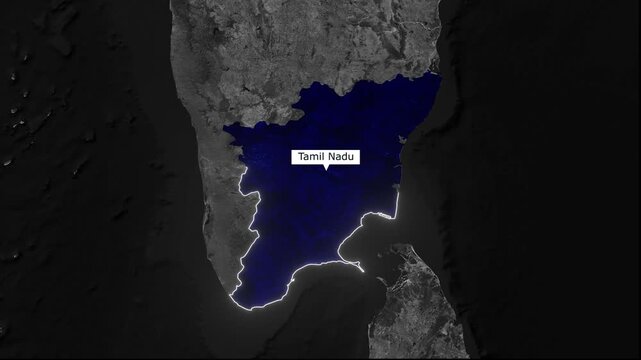 Tamil Nadu India State Satellite Map With Highlighted Coastal Region Animation