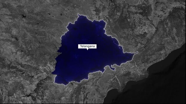 Telangana State Map: A detailed geographical depiction of the Telangana region, precisely outlined and labeled, against a backdrop of the surrounding terrain and features.