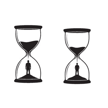 Person Standing Inside Hourglass Silhouette &ndash; Time Running Out, Deadline, Urgency Concept