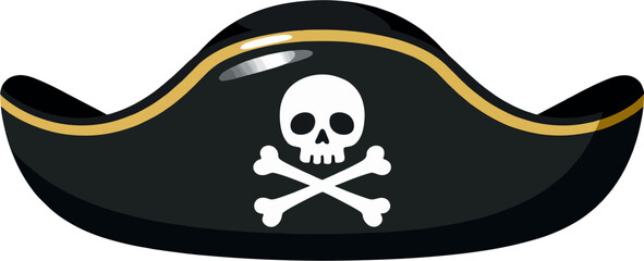 Pirate Hat with Skull and Crossbones Vector Illustration — Black Buccaneer Tricorn Cap Icon
