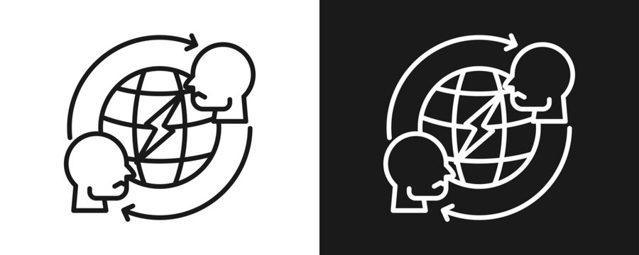 International Conflict Icon Set Outline In White And Black Background
