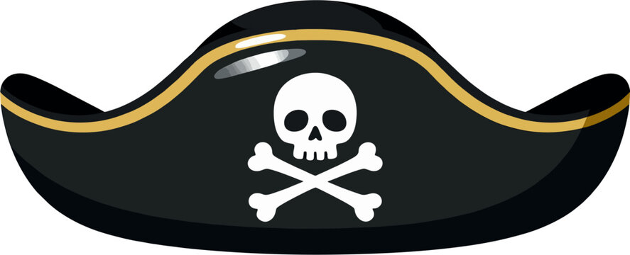 Pirate Hat with Skull and Crossbones Vector Illustration &mdash; Black Buccaneer Tricorn Cap Icon