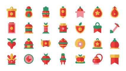 Christmas icons set in red and green flat design vector illustration