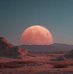 Obraz premium Stunning Moonrise Over Desert Landscape