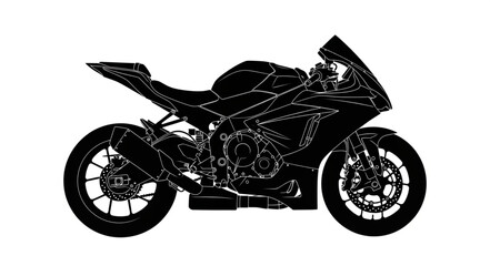 Obraz premium Sleek Black Sport Motorcycle Silhouette Isolated on White.
