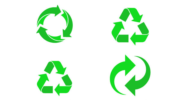 A set of recycling and circular economy symbols representing reuse and sustainability.