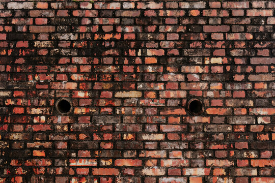 Rustic red brick wall with circular openings