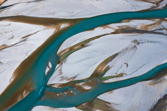 Braided river abstract pattern in Canterbury NZ