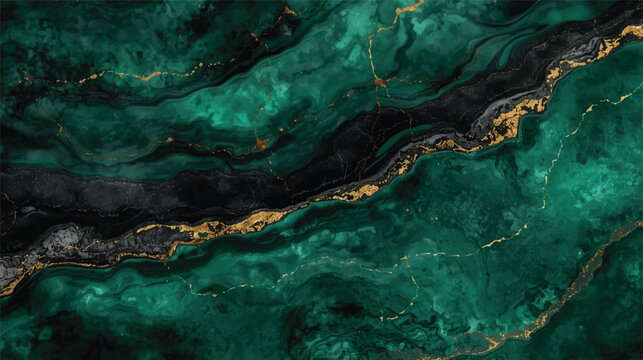Dark Green Marble Texture Background with Gold Veins Luxury Abstract Stone Pattern Natural Rock Surface for Interior Design Wallpaper Wall Art Decorative High Resolution Adobe Illustrator Artwork