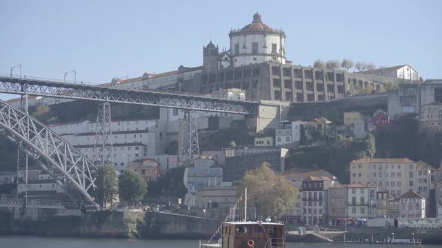 View of the Monastery of Serra do Pilar and the iron bridge in Porto.