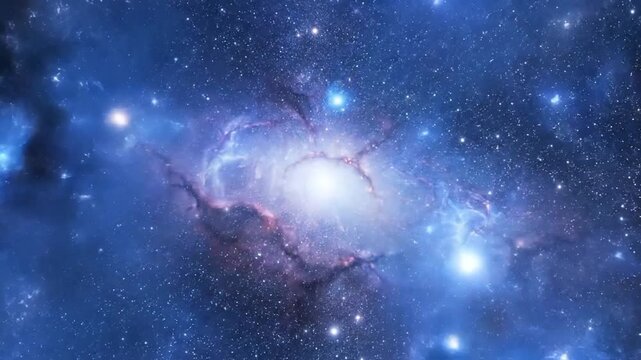 cinematic space journey slow motion deep universe stars and glowing nebulae floating gently colorful cosmic tones purple blue pink serene atmosphere smooth motion high quality footage no text no logo 