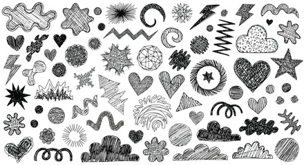 Fototapeta premium Hand drawn doodle elements collection with various shapes and textures.