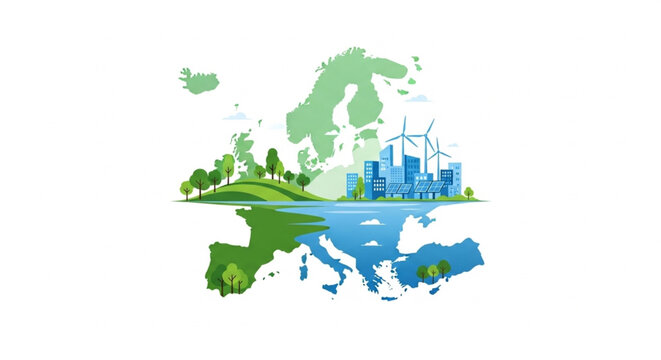 European Union Climate Action and Environmental Sustainability Concept Illustration