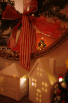 Cute Christmas village of little white houses 
