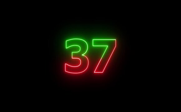 Neon 45 seconds countdown number animation. Countdown timer animation from 45 to 0 seconds on black background.