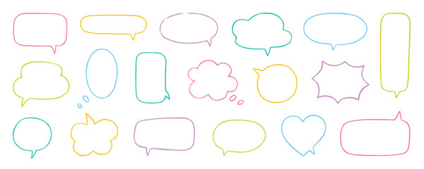 Fototapeta premium Colorful Hand-Drawn Speech Bubbles and Thought Clouds Collection.