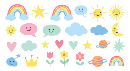 Cute Cartoon Elements Collection for Childrens Design. © Muginandaru