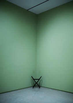 Empty Green Room With a Chair Placed in the Corner