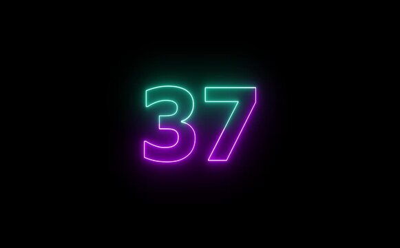 Neon 45 seconds countdown number animation. Countdown timer animation from 45 to 0 seconds on black background.