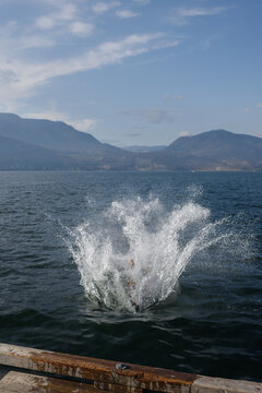 Splash on the lake from a diver