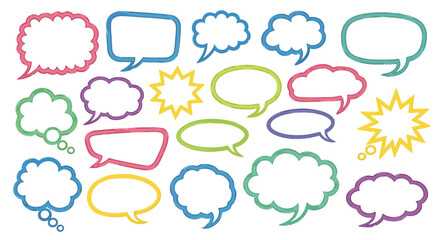 Fototapeta premium Colorful Hand Drawn Speech Bubbles and Thought Clouds Collection.