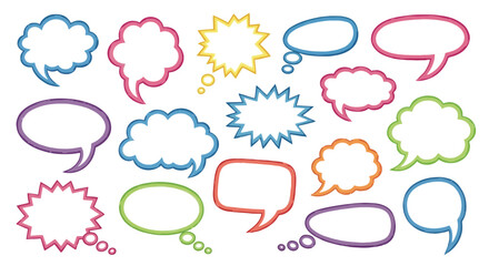 Fototapeta premium Colorful Hand-Drawn Speech Bubbles and Thought Clouds Collection.