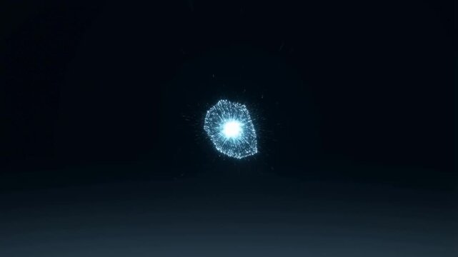 Bright idea particle attracting resources and crystallizing into a growing geometric structure in a dark luxurious space concept of startup growth and venture investment