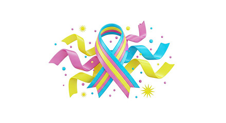 Obraz premium Pansexual Pride Ribbon with Confetti and Stars