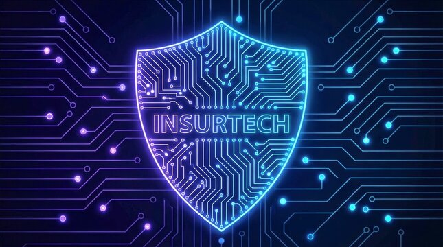 Futuristic Shield Design with Insurtech Theme and Digital Elements