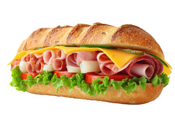 Fresh Ham And Cheese Sandwich With Lettuce Tomato On Crusty Bread Isolated Black Background, Isolated On Transparent Background, Png Cut Out