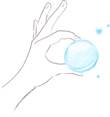 水彩で描いた水を包む手のイラスト