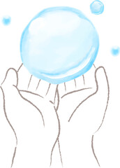 水彩で描いた水を包む手のイラスト