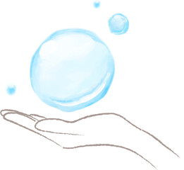 水彩で描いた水を包む手のイラスト