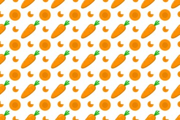 Carrot and Orange Seamless Pattern. Vegetable and Citrus Repeating Pattern. Cute Carrot Pattern on White Background