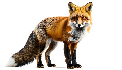 Obraz premium A Majestic Red Fox Stands Alertly on a White Background.