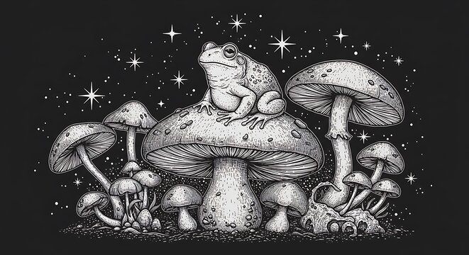 Nocturnal Majesty: Toad & Moonlit Fungi