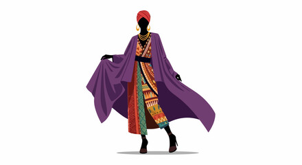 Woman Wearing Traditional African Clothing and Headwrap.