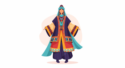 Woman Wearing Traditional Mongolian Deel Clothing.