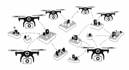 Multiple Drones Connected in Network System.