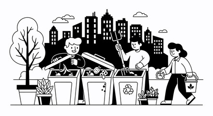 People Sorting Waste into Recycling Bins.