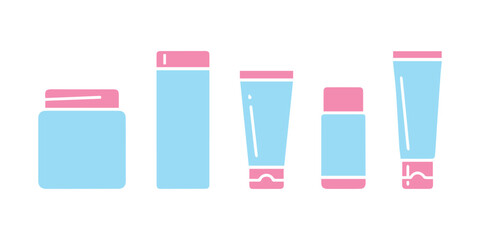 Cosmetic plastic bottle icon collection for packaging design. This vector stock illustration is isolated on a background, suitable for the beauty industry and product labeling.

