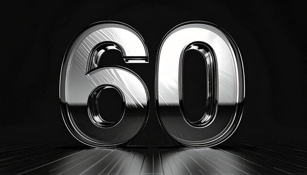 Number 60 in solid glass, black surface, bold highlights, and fine diagonal line pattern.