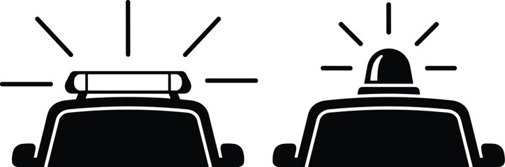 Stylized police car top views with flashing emergency lights, comparing horizontal light bar and dome beacon designs © SABANA'S GALLARY