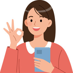 Woman Holding Phone Gesturing OK Sign Coral Top