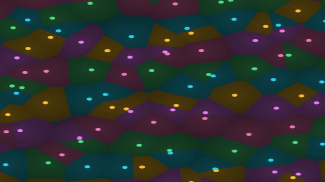 Abstract vibrant colorful irregular polygon pattern with glowing dots creating a dynamic mosaic background design element