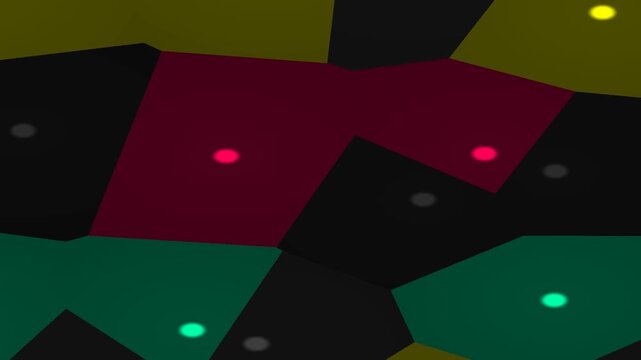 Abstract geometric Voronoi pattern with colorful glowing dots in dark hues for modern digital design background