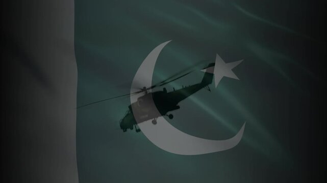 Pakistan military illustration. Pakistani Army with waving flag of Pakistan. Pakistan military Airforce in the sky Illustration.