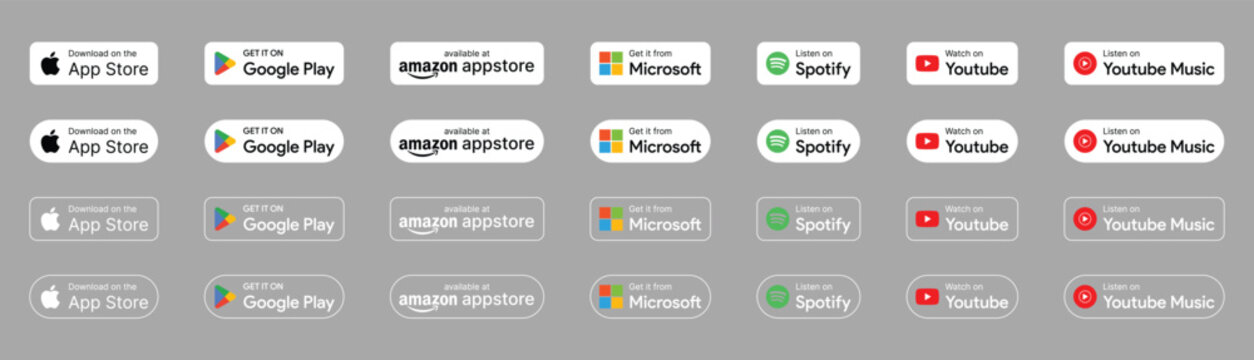 app store google play amazon microsoft spotify youtube music download badge icon set