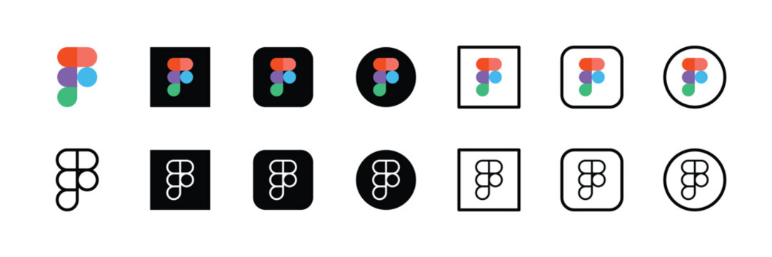 figma app logo icon set colorful and outline versions square round black white collection